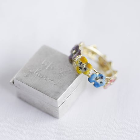 ★ enamel pansy eternity ring *14ct gold & diamond