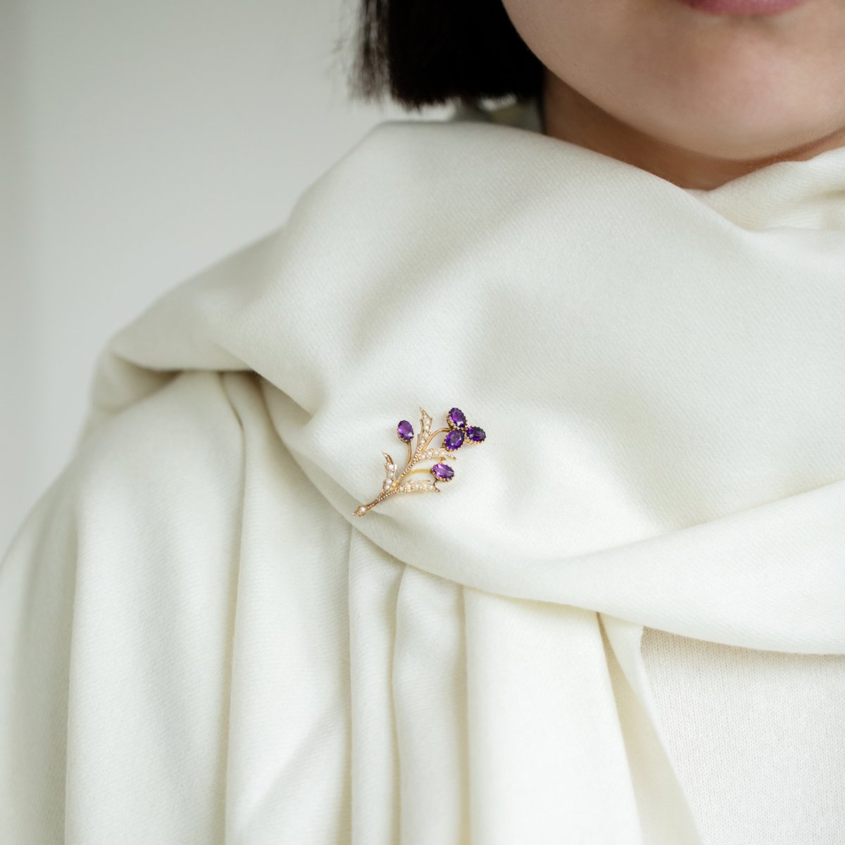amethyst & pearl floral brooch *9ct gold | tiny