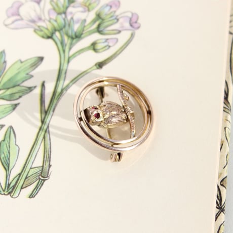 double circle owl brooch *gold