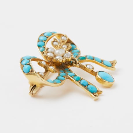 bow brooch *turquoise & pearl