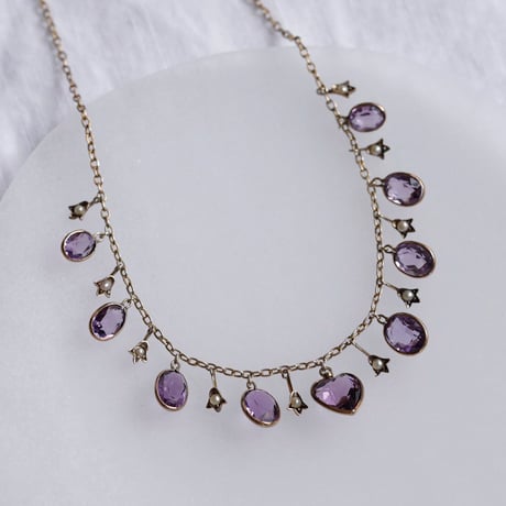 amethyst & pearl fringe necklace