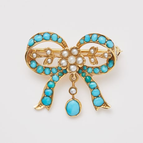 bow brooch *turquoise & pearl
