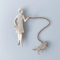 art deco brooch set * flapper lady & dog_b