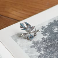 bird and flower brooch *silver and turquoise