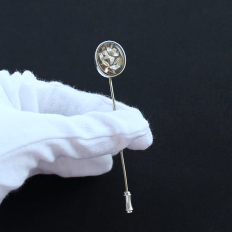silver lily pin with rock crystal quartz