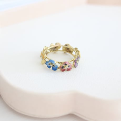 ★ enamel pansy eternity ring *14ct gold & diamond