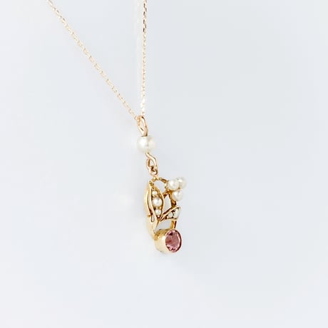 flower pendant *15ct gld, pink tourmaline & pearl