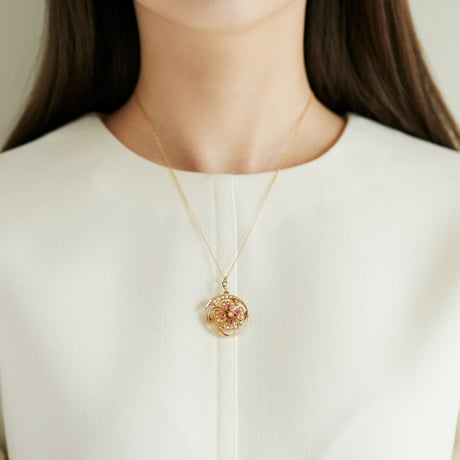 four leaf clover pendant brooch *ruby, pearl & gold