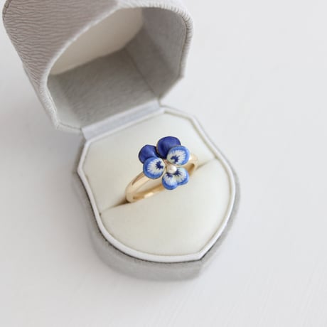 ★ enamel pansy ring_blue *14ct & 9ct gold