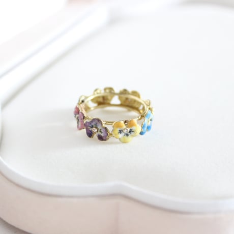 ★ enamel pansy eternity ring *14ct gold & diamond