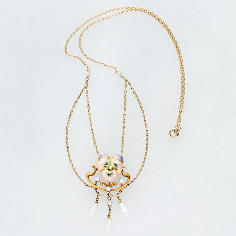 art nouveau pansy necklace *14ct gold & pearl