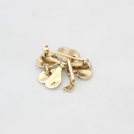 four leaf clover pendant brooch *gold & seedpearl