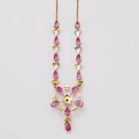 victorian pink paste necklace *gold & pearl