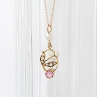 flower pendant *15ct gld, pink tourmaline & pearl