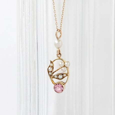 flower pendant *15ct gld, pink tourmaline & pearl