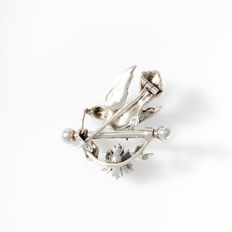 bird and flower brooch *silver and turquoise