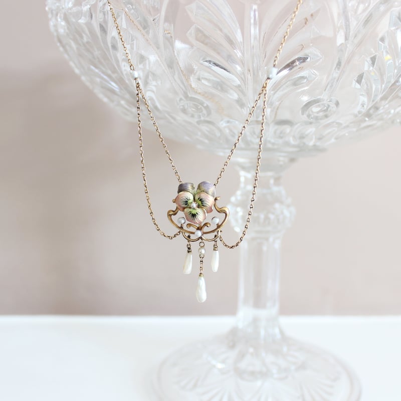 art nouveau pansy necklace *14ct gold & pearl |