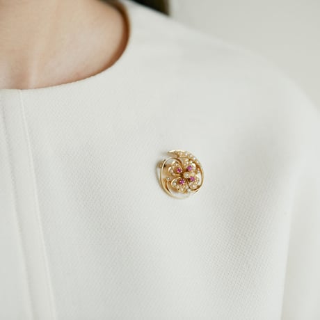 four leaf clover pendant brooch *ruby, pearl & gold
