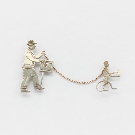 art deco brooch set * organ grinder & monkey