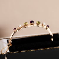 suffragette bangle* 9ct gold, amethyst, peridot & pearl