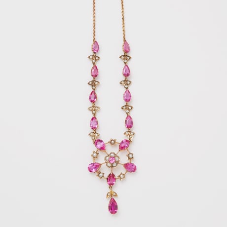 victorian pink paste necklace *gold & pearl