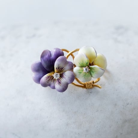 ★ double pansy enamel brooch *gold & diamond