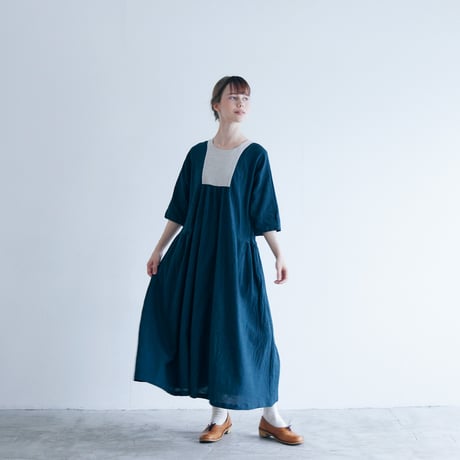 ヨークランド ワンピース ブルー グリーン リネン コットン 11 C3097 ヨークランド ワンピース ブルー グリーン リネン コットン 11 C3097