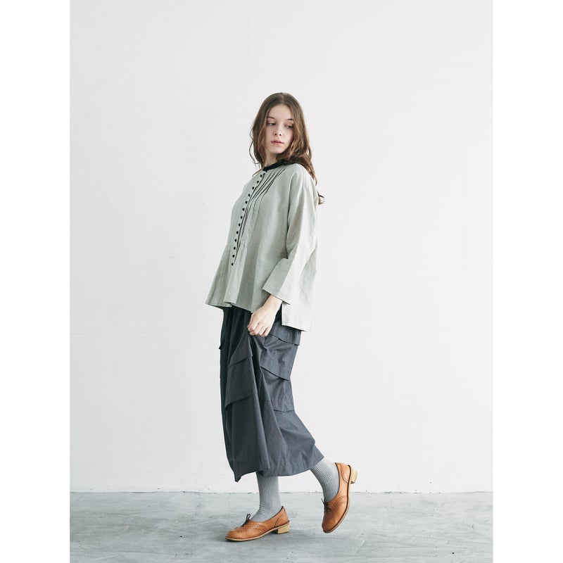 コットンリネン・ピンタックアンティークブラウス／グレージュ