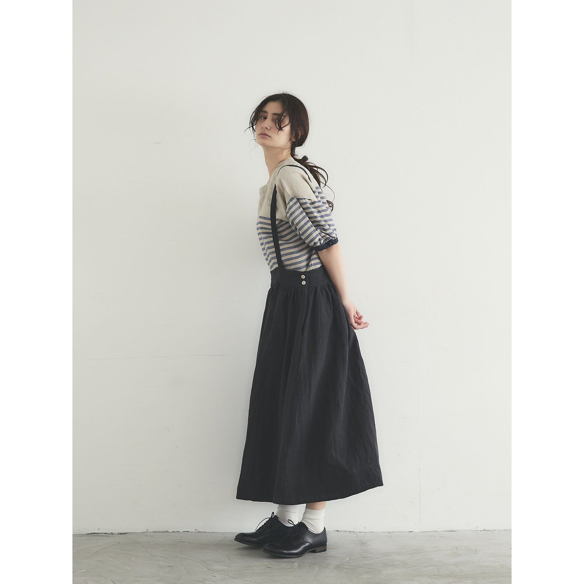 ベルギーリネン・サスペンダースカート／ブラック | select shop Calli