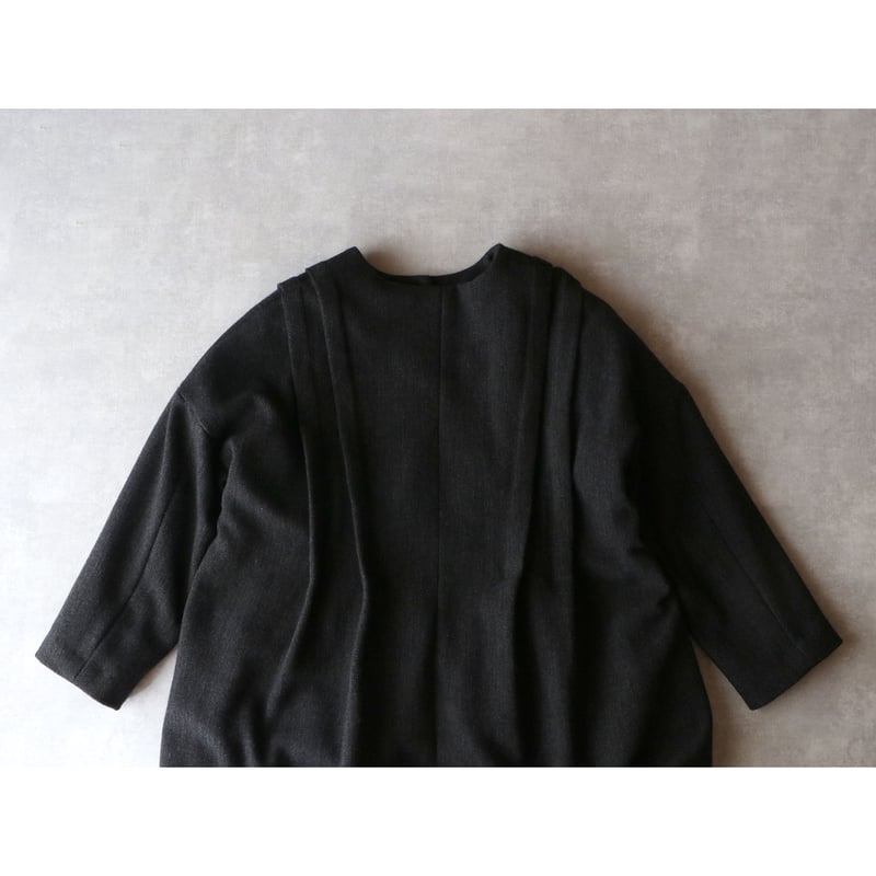 メランジウール・ノーカラー・タックコート／チャコール | select shop