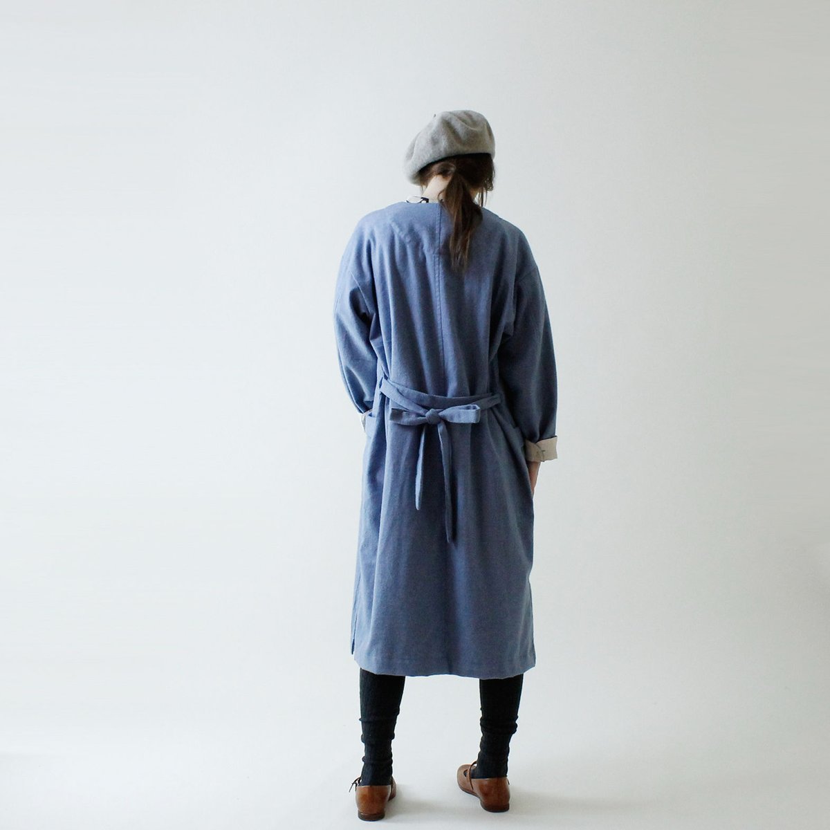 マガリ コットンウール コートワンピースシャツグレー