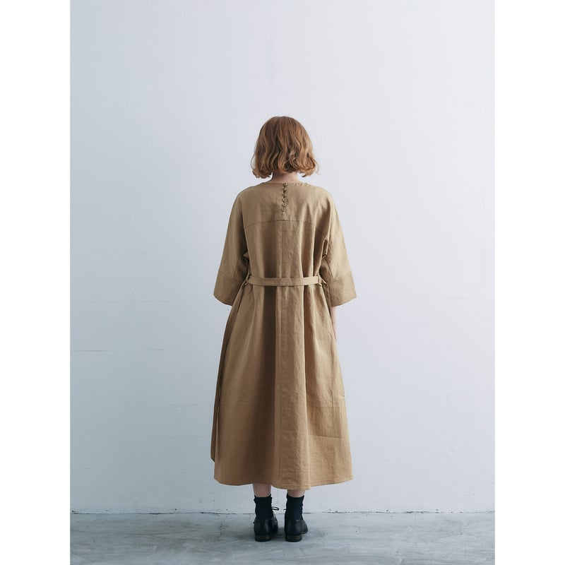 FIL DE FER リネンミックスヘリンボーン　カフタンワンピース　ベージュ リネンミックスヘリンボーン カフタンワンピース | NOMBRE IMPAIR