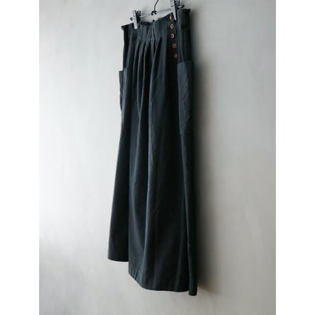 コットンウール・サイドボタン・スカート／ブラック