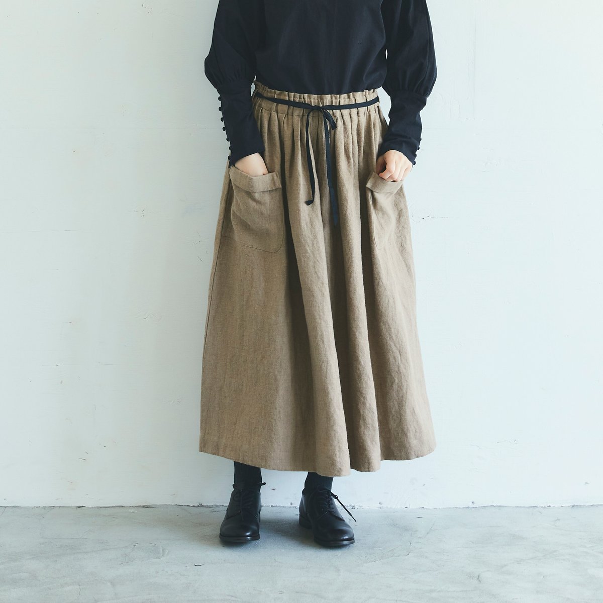 magali❣️ブラッシュドベルギーリネンスカート ブラッシュド・ベルギーリネン ロングスカート／ベージュ