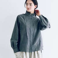コットンリネンシャンブレー・ラッフルカラー・ブラウス／グレイ