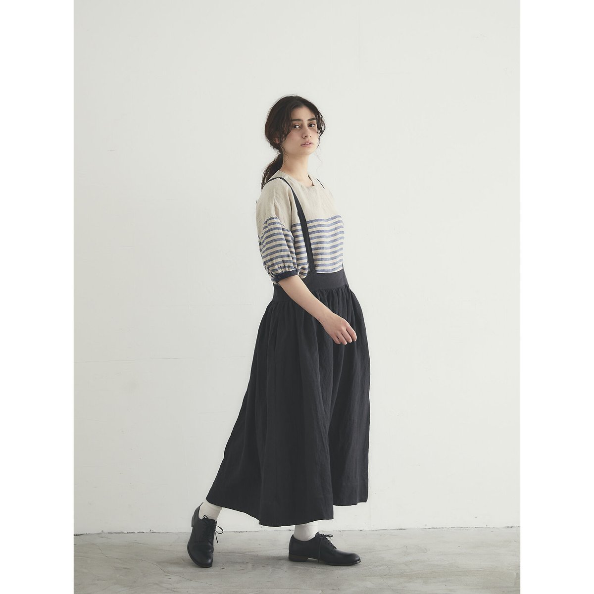 ベルギーリネン・サスペンダースカート／ブラック | select shop Calli