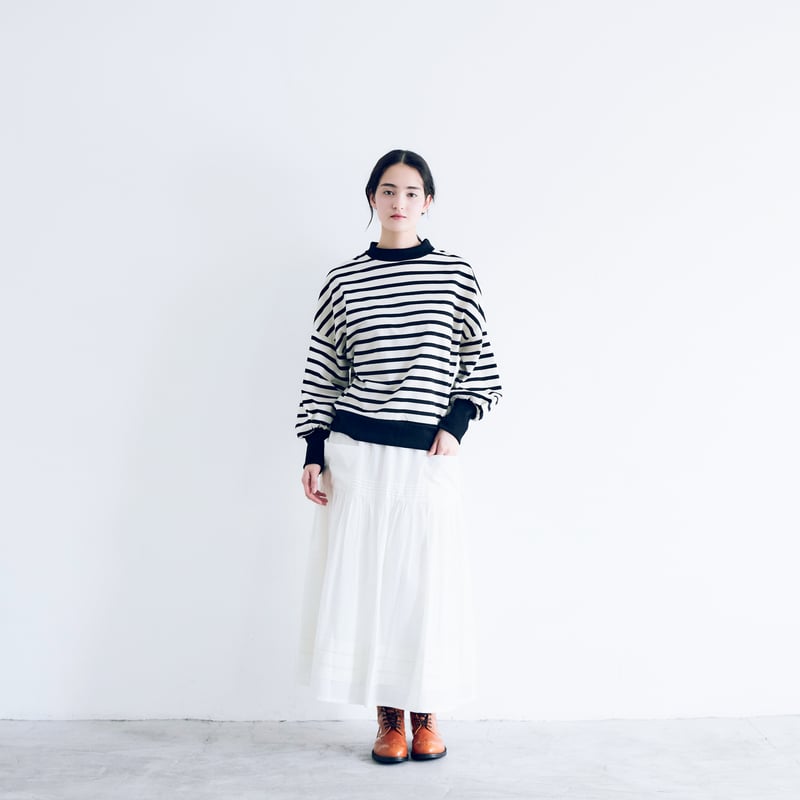 ハイゲージコットン・バスクボーダーカットソー ／アイボリー×ブラック