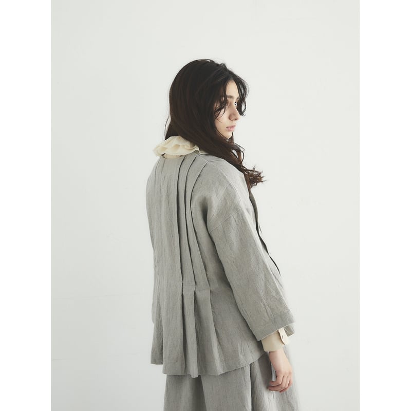 Magali トリプルウォッシュリネン タックジャケット ブルーグレー