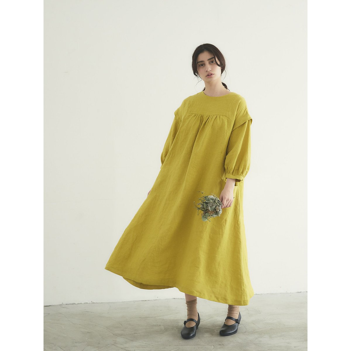 フレンチリネン・スクエアヨーク・ワンピース／ミモザ | select shop Calli
