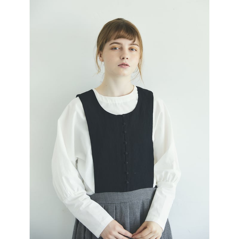 コットンウール×リネン・ ジャンパースカート／ホワイト×ブラック