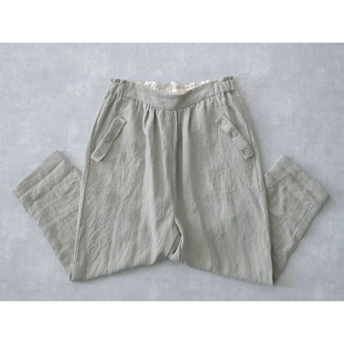 トリプルウォッシュリネン・フラップパンツ／ブルーグレー | select  