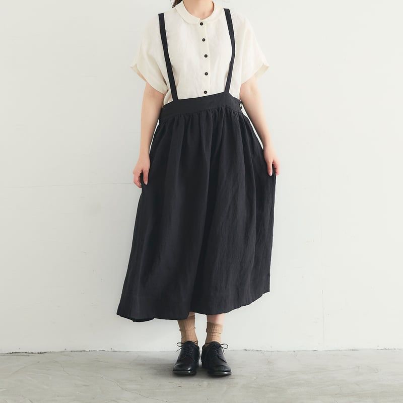ベルギーリネン・サスペンダースカート／ブラック | select shop