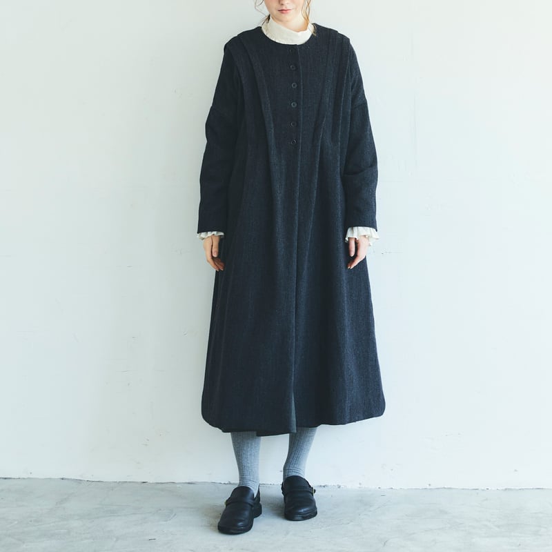 メランジウール・ノーカラー・タックコート／チャコール | select shop