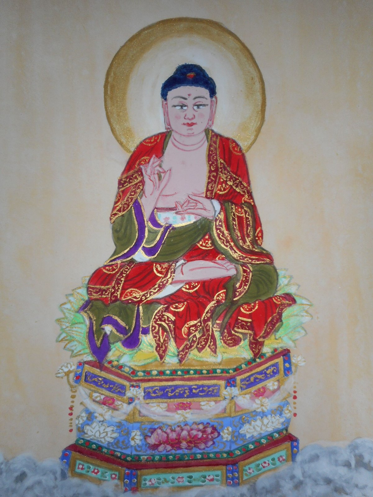 仏教美術 「阿弥陀如来図」 彩色 肉筆 60号 高麗仏画 時代古玩 唐物骨董 仏教美術 「阿弥陀如来図」 彩色 肉筆 60号 高麗仏画 時代古玩 唐物