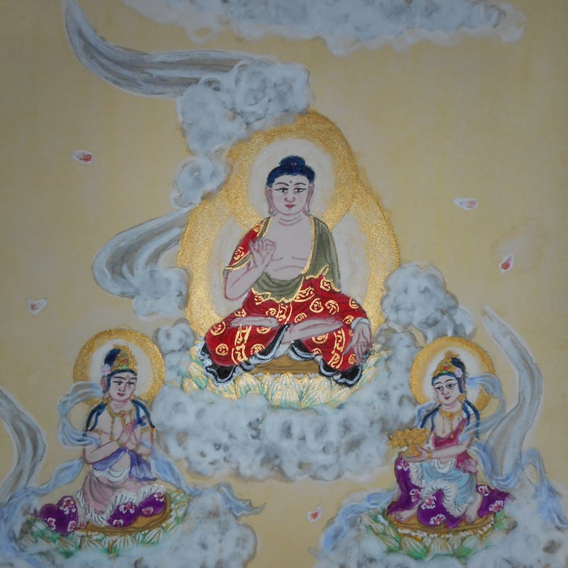 美品 掛け軸 雅鳳作 紺紙 阿弥陀三尊両大師 共箱 仏教美術 仏画 年中掛け 美品 掛け軸 雅鳳作 紺紙 阿弥陀三尊両大師 共箱 仏教美術 仏画