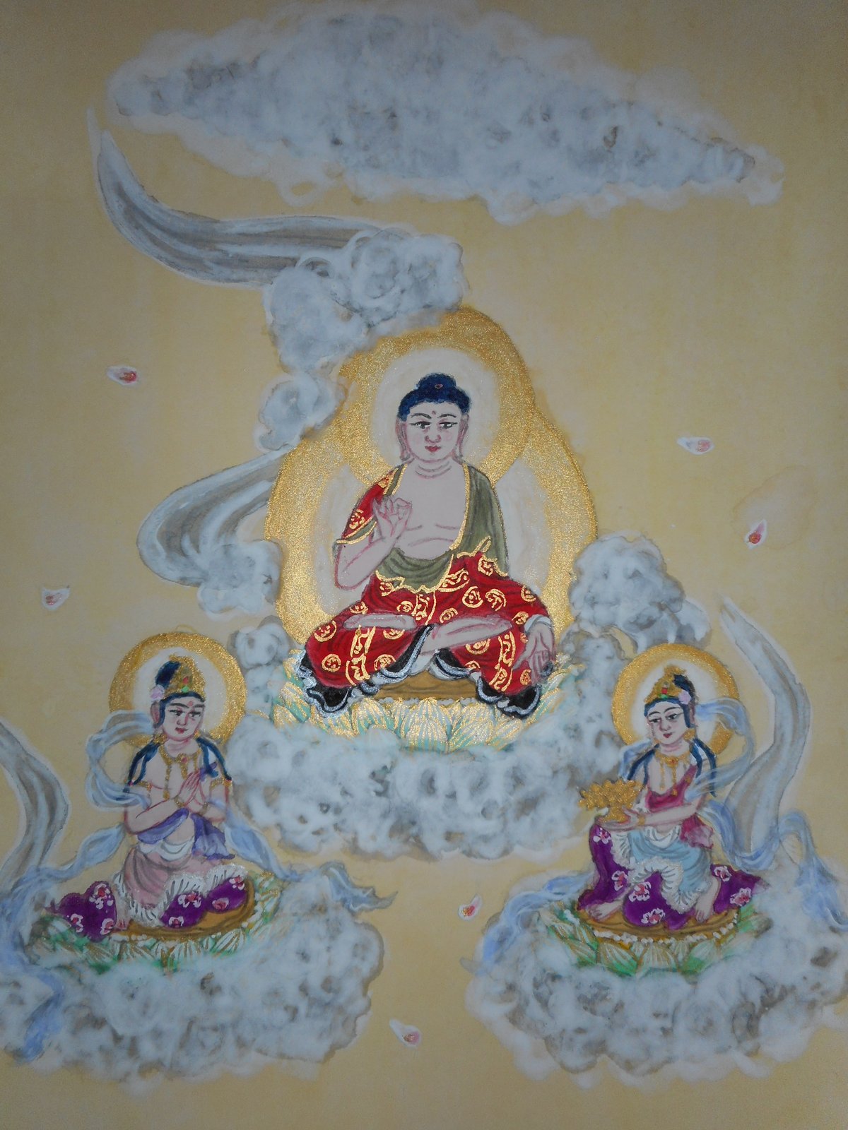 美品 掛け軸 雅鳳作 紺紙 阿弥陀三尊両大師 共箱 仏教美術 仏画 年中掛け 美品 掛け軸 雅鳳作 紺紙 阿弥陀三尊両大師 共箱 仏教