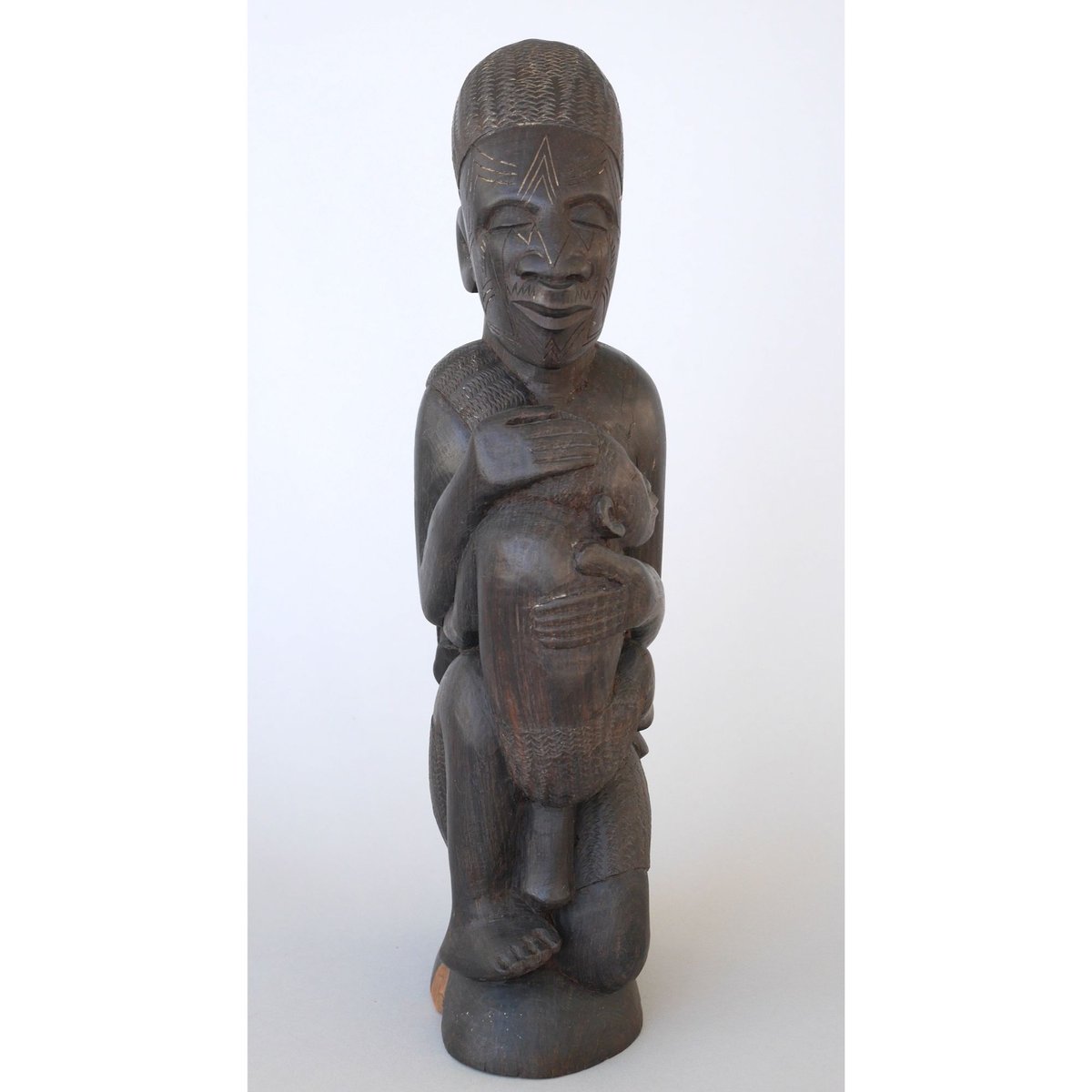 アフリカンアート★木彫★母子像 アフリカ タンザニア 黒檀彫刻 母子像 44cm 木彫り 立像 一刀彫