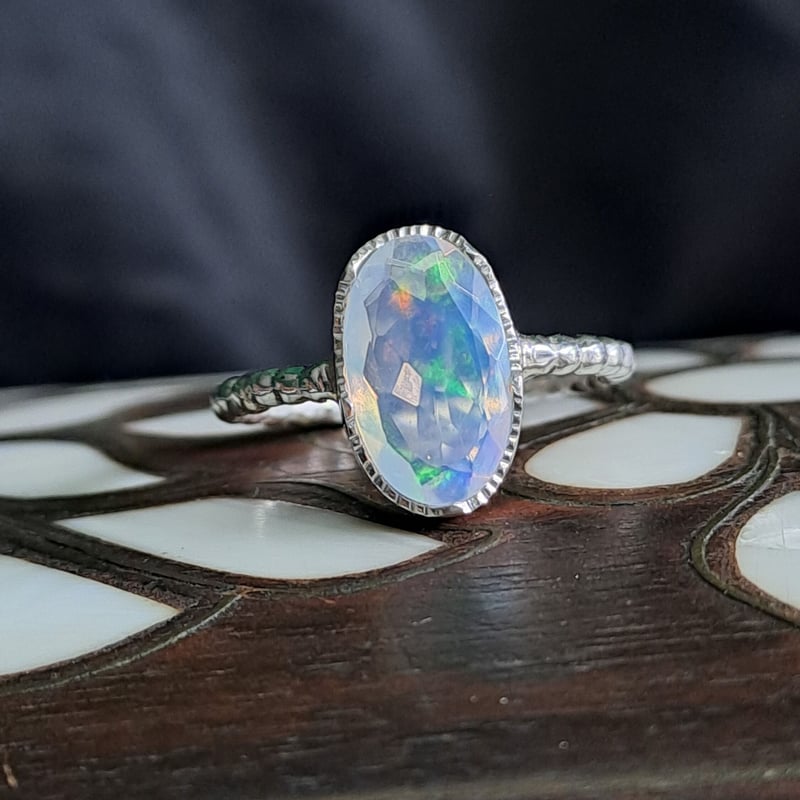 ポンチャンウォーターオパール リング K18WG ペアシェイプ 　15号 ポンチャンウォーターオパール リング K18WG ペアシェイプ 15号