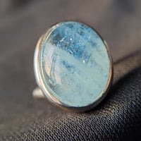 16号　虹入り大粒ナチュラルアクアマリン　シルバーリング