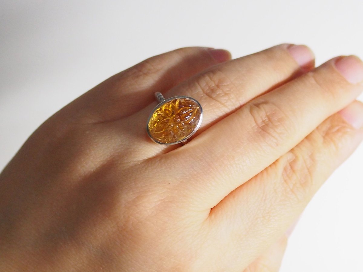 あ〜きゃん♬様　レア　高品質　シトリン　天使　カービング　マリア様　天然石 12号AAAカービングシトリンSVリング | Le Papillon Jewelry